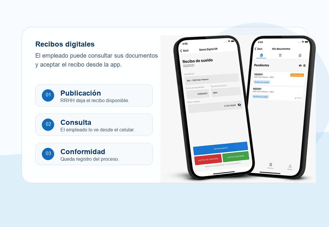 Recibo digital de sueldo y documentos pendientes en Tango Empleados